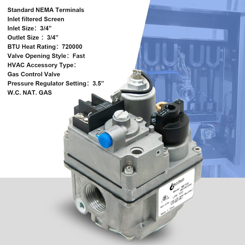 DEEKOOL 700-506 Gas Valve, Fast Opening, 200000 BTU/H, Combination Gas Valve, Inlet Filtered Screen, Pilot Outlet 1/4” Tubing, Standard NEMA Terminals, Widely Used in Natural Gas - Image 4